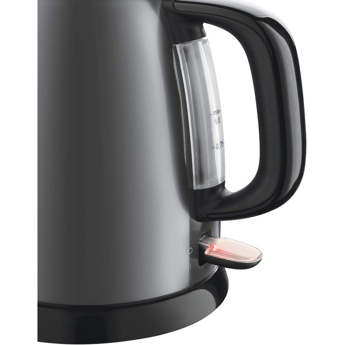 Електричний чайник Russell Hobbs малий 1,0 л Кольори Нержавіюча сталь Сірий (2400 Вт, функція приготування під тиском, знімний фільтр від накипу, зовнішній індикатор рівня води, маленький туристичний чайник)Чайник 24993-70 Електричний чайник 1л