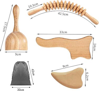 Набір для мадеротерапії NIYATA з 5 предметів, паличка для фасції, роликова деревина для фасції, набір масажерів для мадеротерапії, інструменти для масажу шиї, ніг, очей, тіла, полегшення болю та релаксації