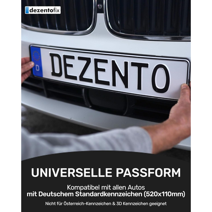 Тримач номерного знака преміум-класу DEZENTOFIX - Легкий монтаж і надійна фіксація - Тримач номерного знака для автомобіля - універсальна посадка (520 мм) 520x112 мм