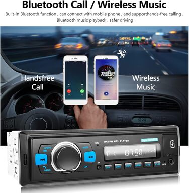 Автомобільна стереосистема Hodozzy DAB 1 Din з Bluetooth, MP3-плеєр з FM-радіо, підтримка автомобільної стереосистеми 1 Din BT Hands-free/еквалайзер/керування на кермі/USB/зарядка/TF/AUX-вхід, цифровий медіа-ресивер