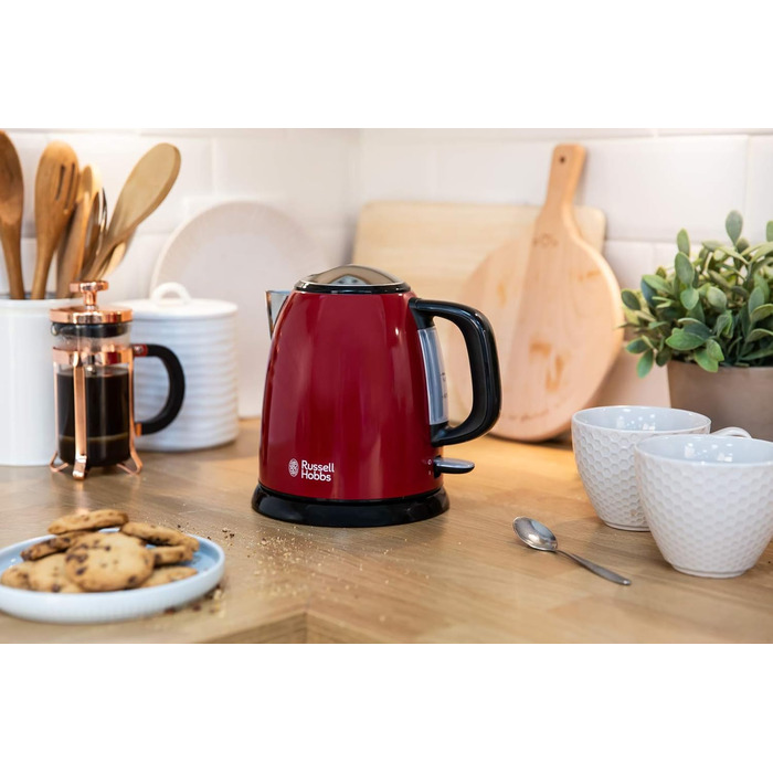 Чайник Russell Hobbs малий 1,0 л Кольори Нержавіюча сталь Червоний (2400 Вт, функція приготування під тиском, знімний фільтр від накипу, зовнішній індикатор рівня води, маленький туристичний чайник) Чайник 24992-70