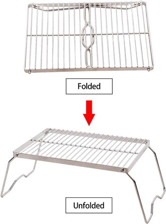Решітка-гриль для багаття 304 з нержавіючої сталі, складний кемпінговий гриль надміцний з сумкою для перенесення сріблястий середній