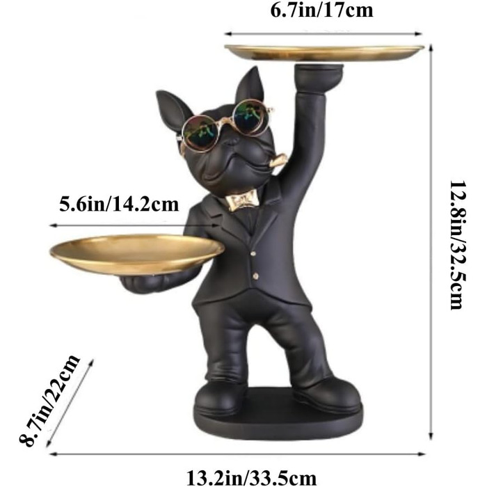 Чарівна статуя французького бульдога з підносом, фігурка бульдога декоративна скульптура собаки, французький бульдог декоративна фігурка прикраси для вітальні прикраси столу для вітальні декор будинку подарунки сучасний,декор будинку,арт-деко