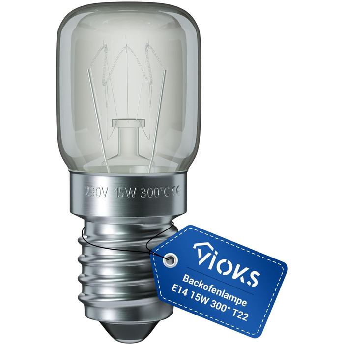 Лампочка VIOKS E14 15W 230V 300C 22mmØ 48mm для плити Neff AEG Bauknecht холодильника мікрохвильової печі - лампочка T22 E14 лампочка для холодильника 15W - лампочка для духовок і плит