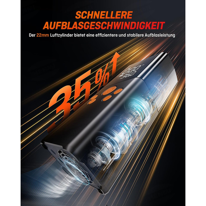 Портативний велосипедний електричний повітряний насос HENMI, 150 фунтів на квадратний дюйм (10,3 бар) 6000 мАг 5-режимний акумуляторний компресор із цифровим дисплеєм Манометр для велосипедів, автомобілів, мотоциклів, м'ячів
