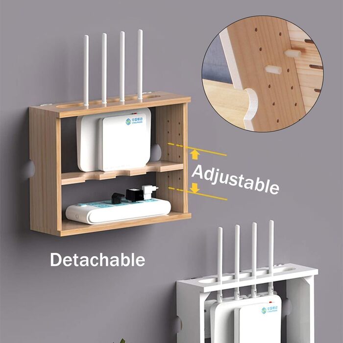 Дерев'яна полиця для маршрутизатора MNBVH, Коробка для зберігання маршрутизатора WiFi, Настінне кріплення для роутера, Коробка WiFi Коробка, Декоративна коробка для підвісного маршрутизатора, Настінна полиця для організації кабелів, біла