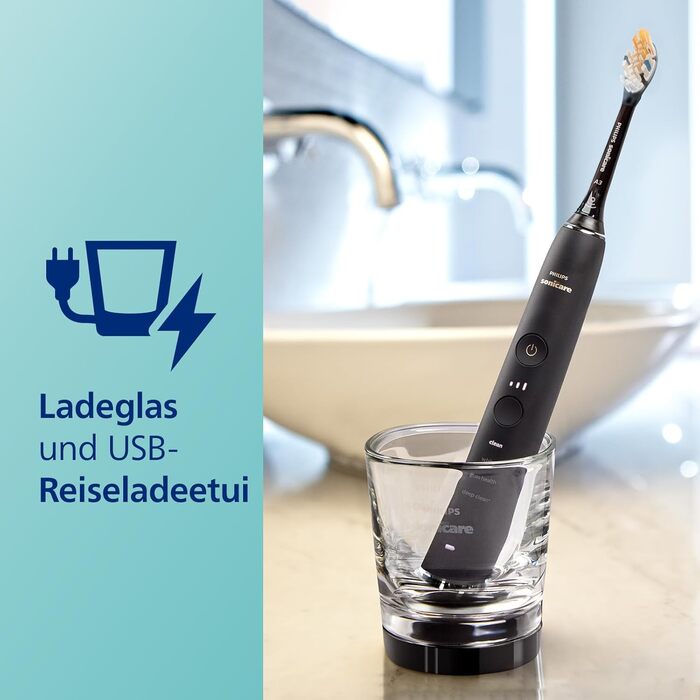 Електрична зубна щітка Philips Sonicare DiamondClean Smart 9400, звукова зубна щітка з додатком, датчиком тиску, визначенням головки щітки, 4 режими чищення та 3 рівні інтенсивності, чорний, модель HX9917/89 Black (2 насадки для щітки)