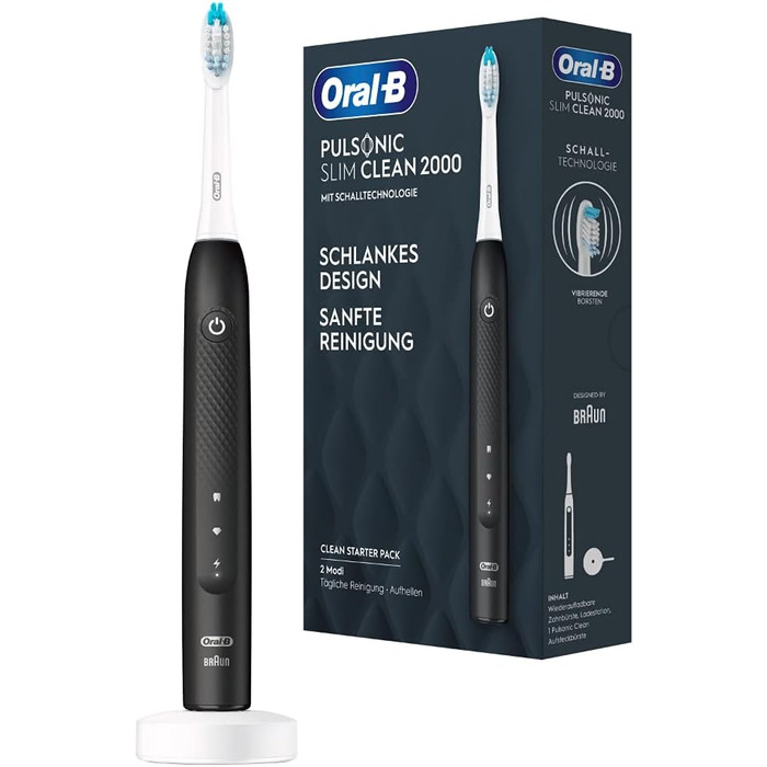 Електрична зубна щітка Oral-B Pulsonic Slim Clean 2000 для дбайливого чищення, 2 програми чищення, щітки Black & Oral-B Pulsonic Clean для звукових зубних щіток, 4 шт. и в комплекті зі щітками