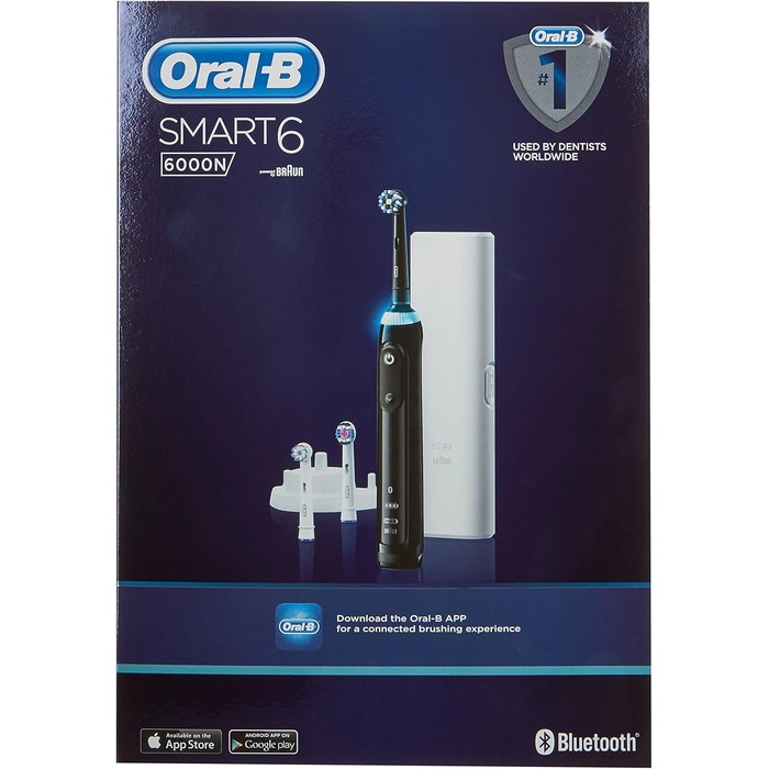 Електрична зубна щітка Oral-B Smart 6 6000N CrossAction, 1 чорна ручка для додатків із підключеною ручкою, 5 режимів, датчик тиску, 3 насадки для зубних щіток, подарунок, з дисплеєм у невидимому режимі