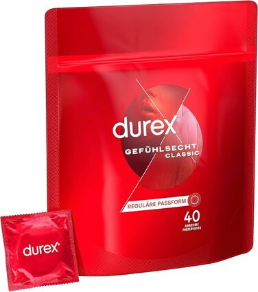 Класичні презервативи Durex Feeling тонкі для інтенсивного відчуття та інтимної єдності, звичайного крою (40 шт. )