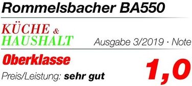 Хлібопічка ROMMELSBACHER BA 550 - 13 програм, автоматичний відсік для інгредієнтів, 2 розміри хліба (700 г / 900 г), регульований ступінь підрум'янювання на 3 рівнях, також для безглютенового хліба, нержавіюча сталь/чорний