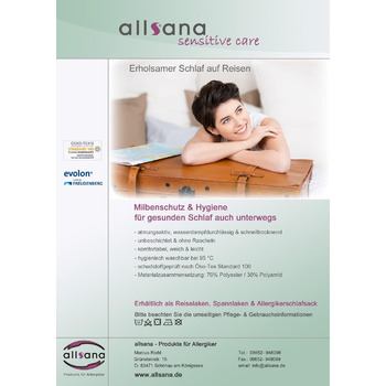 Дорожнє простирадло allsana Sensitive Care 180x260 см, біле, стійке до алергії на кліщів, стійке до алергенів