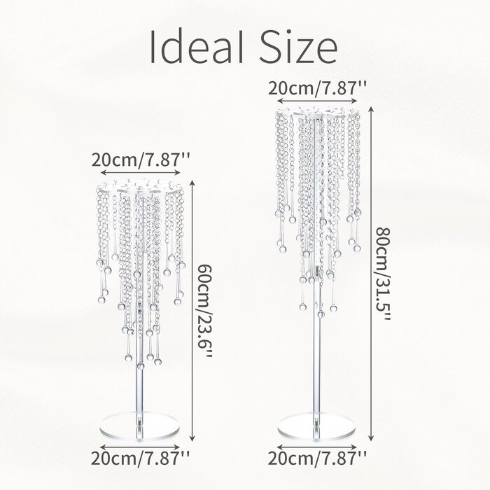 Квіткова ваза настільна центральна частина - 2 шт. и Прозора акрилова підставка для квітів з кристалами люстри 60 см високі вази Весільний стіл Прикраса для столів Геометрична підлогова ваза День народження Прикраса для дому 2 60 см