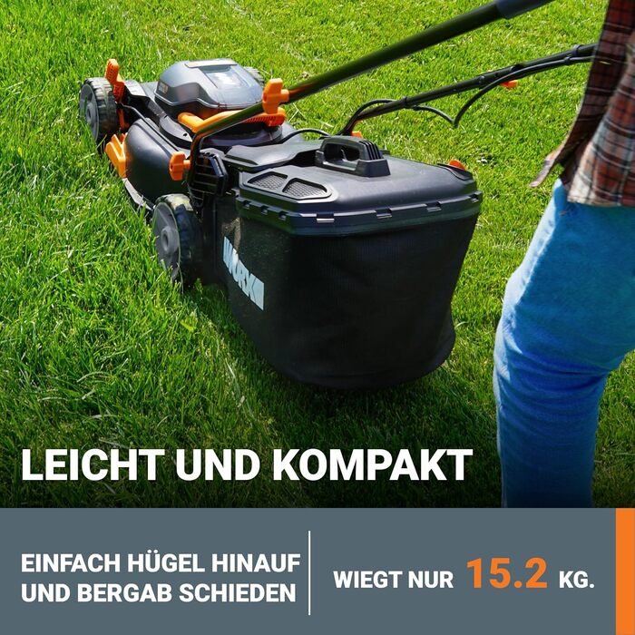 Акумуляторна газонокосарка WORX 40V (2 x 20V) MAX 40cm WG734E до 500 м, Powershare, 4.0Ah, технологія IntelliCut, висота зрізу 20-70 мм