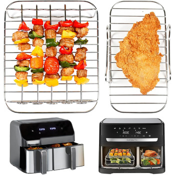 Аксесуари для фритюрниці BYKITCHEN для серії Philips Dual Basket 3000, 9 л/Tefal 5.2/3.1 л Easy Fry, 2 шт. Підставка для фритюрниці з 5 шампурами, аксесуари для фритюрниці для Tefal EY9018/Philips NA350/00