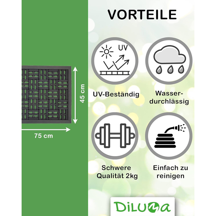 Килимок DILUMA Matador 45x75 см Зовнішній килимок для захисту від пилу Килимок Гумовий килимок для вулиці - Міцний і міцний гумовий килимок з функцією проти ковзання 45 х 75 см