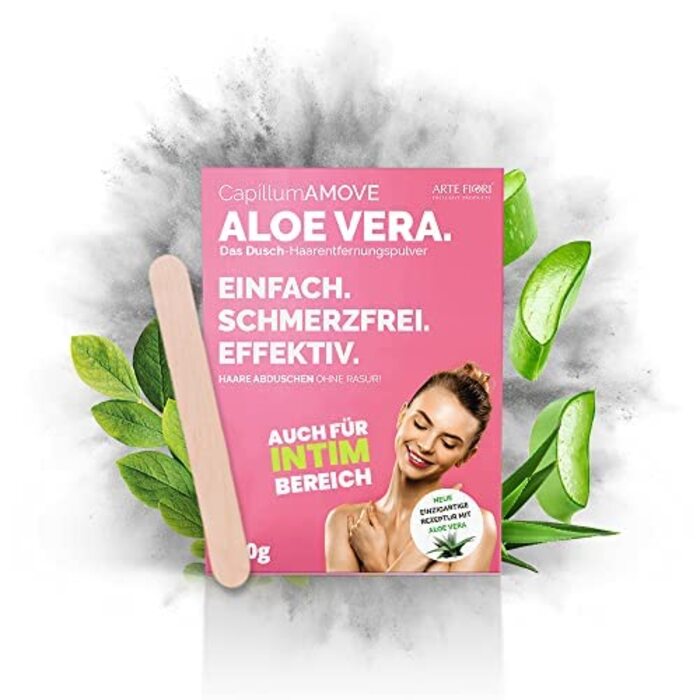 Крем для депіляції Capillum AMOVE Aloe Vera 300г Body & Intimate Area Women - Ніжна пудра для депіляції Жінки Безболісний душ Крем для інтимної депіляції Жінки без добавок з нейтральним запахом 300 г (1 упаковка)