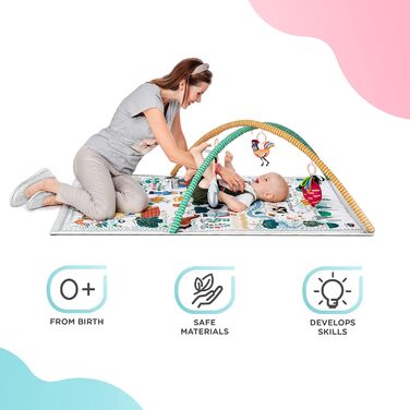 Ковдра Kinderkraft Play Blanket Adventure Blanket, ігровий килимок з ігровою аркою, ковдра для повзання, іграшки, запальничка, 20 кульок у наборі, функція манежу, подушка, з перших тижнів життя, 0 - 2 роки (маленький садівник, неодружений)