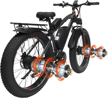 Гірський велосипед GUNAI Ebike, 26X4.0-дюймовий електронний велосипед E-Mountainbike E Bike, 21-швидкісний електричний велосипед з подвійним двигуном