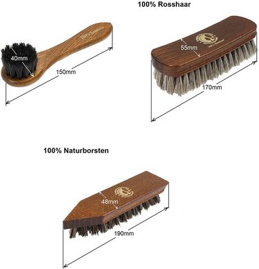 Набір для чищення взуття 9 предметів Щітка для чищення взуття Milano I Щітка з кінського волосу та надзвичайно м'яка щітка з кінського волосу для полірування I Набір щіток для взуття з кінським волоссям, набір для догляду за взуттям Made in Germany