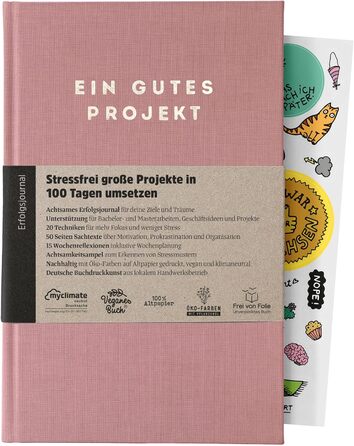 Хороший проект щоденник усвідомленого успіху на 100 днів Досягнення цілей без вигорання кліматично нейтральний, макулатура, веганський (Пильно-рожевий)