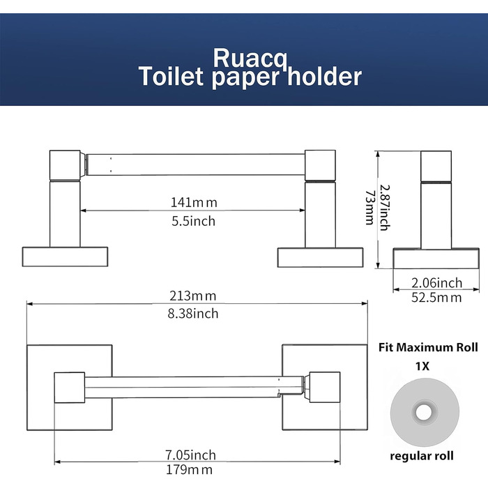 Тримач для рулонів туалетного паперу Ruacq, бронза з масляним покриттям, тримач для рулонів туалетного паперу, настінний кронштейн, подвійна стійка, поворотний, квадратний, тримач для рулонів туалетного паперу, нержавіюча сталь Бронза з масляним покриттям