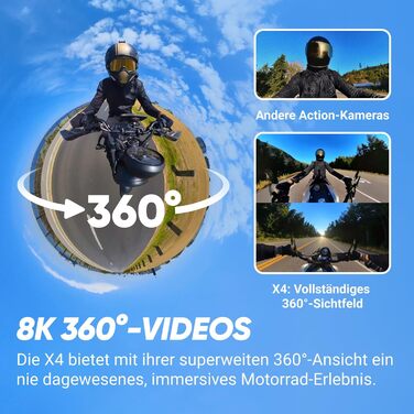 Набір керма мотоцикла Insta360 X4 - водонепроникна 360-градусна екшн-камера 8K, ширококутне відео 4K, невидима палиця для селфі, знімні захисні лінзи, редагування AI, стабілізація, без картки microSD