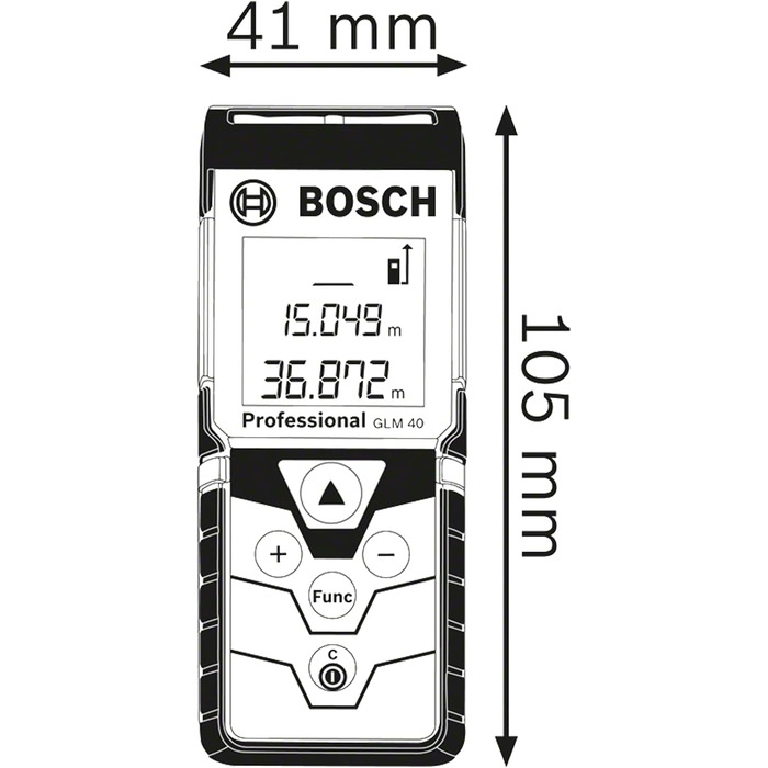 Професійний лазерний далекомір Bosch GLM 40 (розрахунок площі/об'єму, макс. дальність вимірювання 40 м, 2 батарейки 1,5 В, захисний чохол)