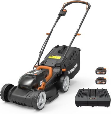 Акумуляторна газонокосарка WORX WG779E.1 40В (2 x 20В) - ширина зрізу 34 см - ідеально підходить для садів площею до 460 м - технологія IntelliCut - зручне зберігання - в комплекті акумулятор 2х4Ач та подвійний швидкий зарядний пристрій Один