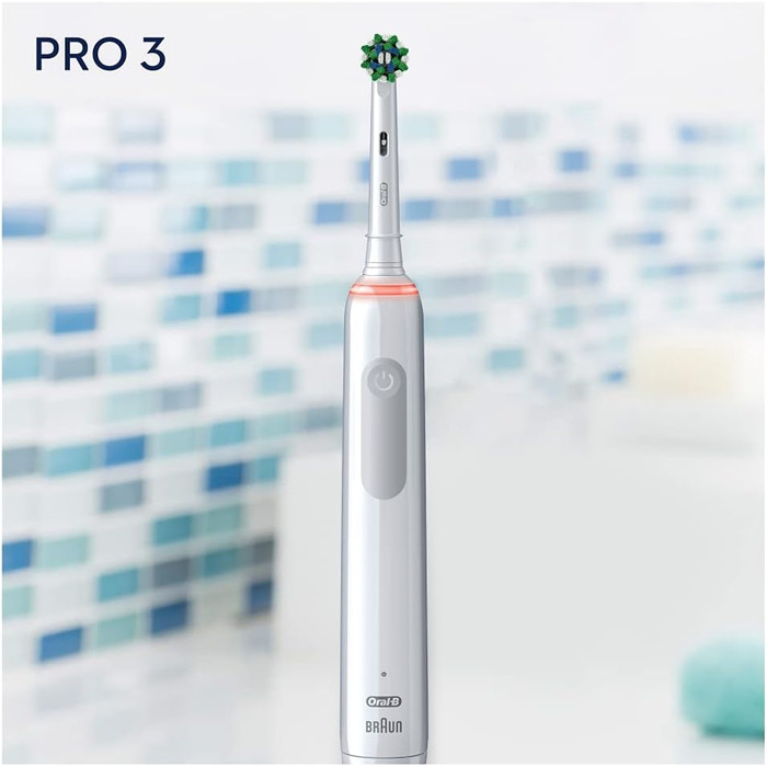 Електрична зубна щітка Oral-B PRO 3 3000 CrossAction, з 3 режимами чищення та візуальним регулюванням тиску на 360 для догляду за зубами, подарунок чоловіку/жінці, дизайн від Braun, білий