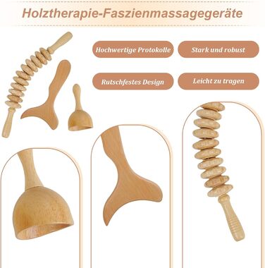 Інструменти для масажу дерев'яною терапієюНабір для мадеротерапії Антицелюлітний масажер Масажна роликова паличка Лімфодренажний пристрій Масажер для ніг, 3 шт.