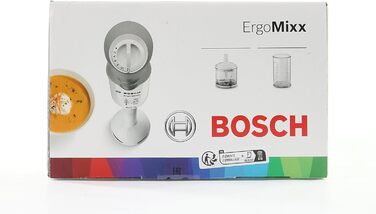 Ручний блендер Bosch ErgoMixx MSM66020, ніжка блендера, змішувально-мірний стакан, 4-лезовий ніж, ергономічний дизайн, 12 рівнів плюс турбо, 600 Вт, білий/сірий, білий/сірий