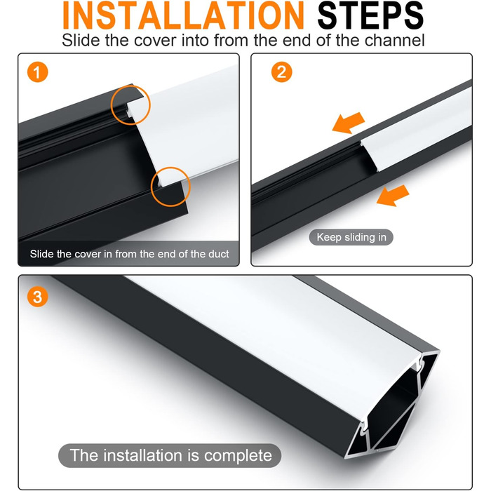 Світлодіодний алюмінієвий профіль Angdarun 6x1 м 45 градусів світлодіодна стрічка та канали з торцевими заглушками та чорною кришкою для стрічок і стрічок Кутовий профіль (10x1m-V-чорно-білий)