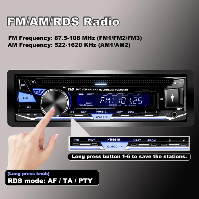 Автомобільна стереосистема Alondy з програвачем CD/DVD Bluetooth USB, CD-тюнер 1Din з радіо RDS FM AM MP3 SD AUX DVD-1 Din