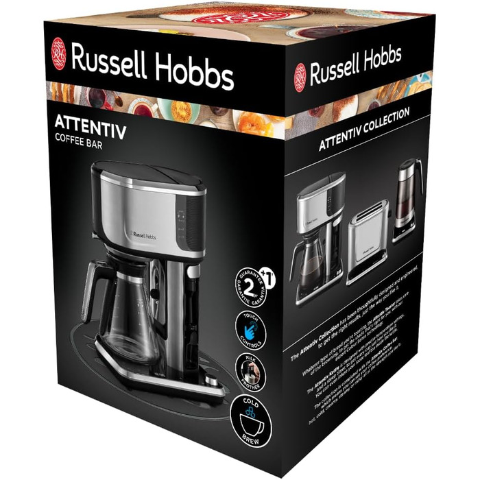 Кавоварка Russell Hobbs Barista регулювання міцності заварювання, функція холодного заварювання, піноутворювач молока Attentiv - Цифрова сенсорна панель управління (програмований таймер) Крапельна кавоварка 26230-56