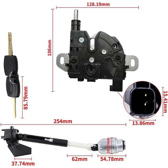Замок для розблокування капота з 2 ключами та замком капота та 4 універсальним інструментом для розбирання Внутрішнє оздоблення Сумісний з Ford Focus MK2 C Max Kuga 2004-2012, 1355231