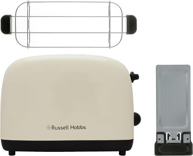 Тостер Russell Hobbs на 2 скибочки Colours Plus Stainless Steel Cream (надзвичайно широкі отвори для тостів, включаючи насадку для булочки, 6 рівнів підрум'янювання функція розморожування, функція lift & look, 1600 Вт) 26551-56 Тостер НОВИНКА