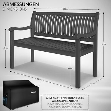 Садова лавка tillvex Дерево Атмосферостійка 150 см в т.ч. Чохол Паркова лавка з масиву дерева Лавка на балконі для 2 до 3 осіб Лавка 320 кг вантажна Дерев'яна лавка садові меблі для балкона, тераси та саду 150 см Антрацит