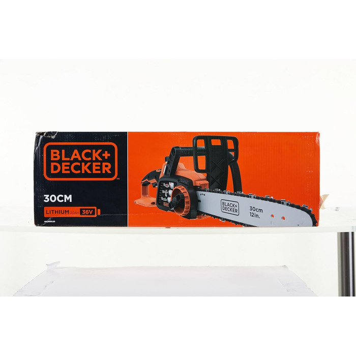 Акумуляторна літій-іонна ланцюгова пила BlackDecker 36V GKC3630L20 з акумулятором та зарядним пристроєм / Ідеально підходить для деревообробки та садівництва / Довжина полотна 30 см