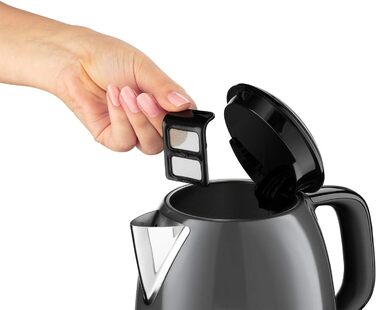 Електричний чайник Russell Hobbs малий 1,0 л Кольори Нержавіюча сталь Сірий (2400 Вт, функція приготування під тиском, знімний фільтр від накипу, зовнішній індикатор рівня води, маленький туристичний чайник)Чайник 24993-70 Електричний чайник 1л