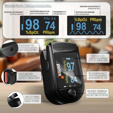 Пульсоксиметр PULOX PO-200 Solo in Finger Pulse Oximeter для вимірювання пульсу та насичення пальця киснем (чорний)