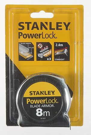 Рулетка Stanley Micro Powerlock (довжина 8 м, фіксатор, перемотування, затискач для ременя, хромована, захисне покриття Mylar) 0-33-527 8м