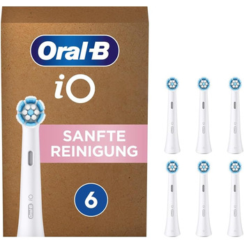 Щітки для делікатного чищення Oral-B iO для електричної зубної щітки, 6 шт. , дбайливе чищення зубів з технологією iO, насадка-щітка для зубних щіток Oral-B, упаковка, сумісна з поштовою скринькою Біла 6 шт. (1 упаковка)