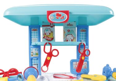 Іграшковий лікар Eddy Toys, дитячий візок 2 в 1 з ігровим набором лікаря, валіза, що перетворюється на лікувальний стіл педіатра з безліччю аксесуарів