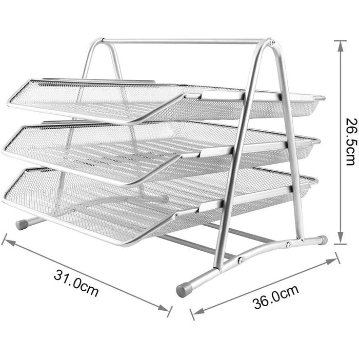Штабельований лоток для документів Wakects, 3-шаровий, металевий канцелярський та лоток для документів, сріблястий колір, 36 x 31 x 26,5 см