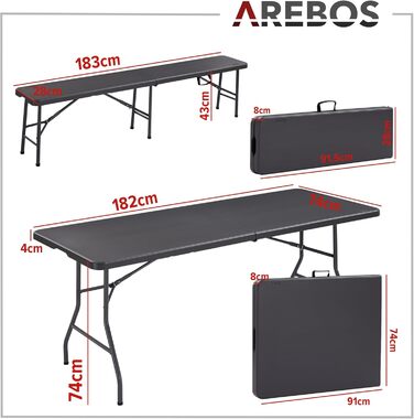 Набір пивних наметів Arebos Стіл з 3 предметів 2 х лавка Комплект шатрів для приміщень - на вулиці Пивний столовий сервіз Розбірний і з ручкою для перенесення кемпінговий стіл Антрациту
