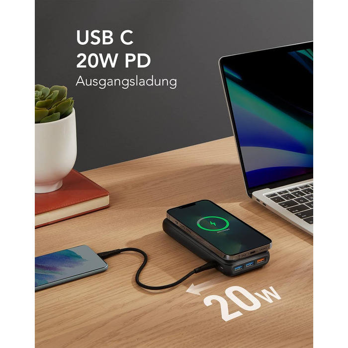 Power Bank Charmast 20000mAh, 20W PD 3.0 USB-C, зі світлодіодним дисплеєм, чорний