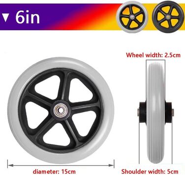 Ролики для інвалідних візків, переднє колесо, змінні передні колеса для ручних інвалідних візків, 6-дюймові колеса для інвалідних візків в зборі, суцільні шини з ПВХ, змінне переднє колесо для інвалідних візків, комплект 2 (колір сірий, розмір сірий Ширин