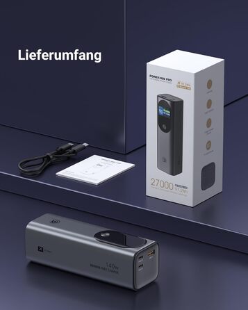 Зовнішня батарея 140W 27000mAh з цифровим дисплеєм та USB C