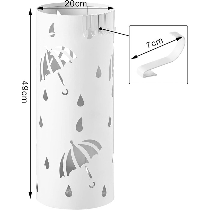 Залізна підставка для парасольки WOLTU, Ø20 x H49 см, підставка для парасольки з піддоном для крапель води, 4 гачки для складних парасольок, біла кругла SST01ws